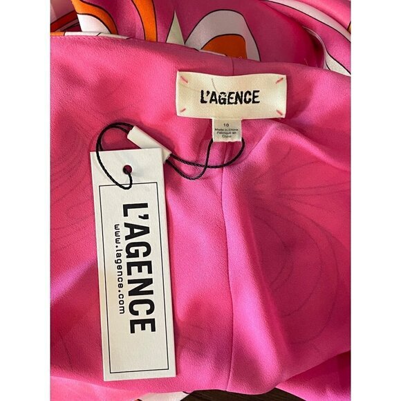 L'agence Jodie Silk Midi Slip Dress Orange Rose Abstract Swirl Womens 10 - Picture 11 of 13